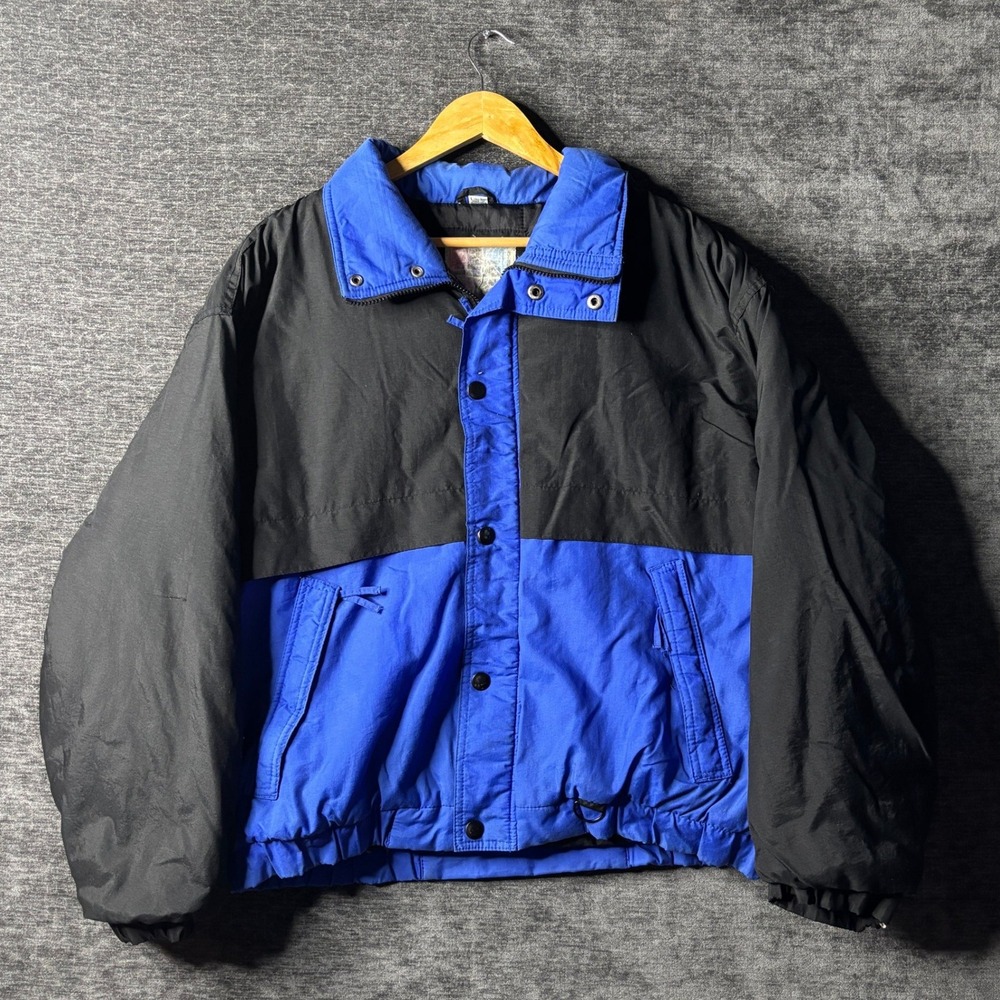 Vintage 90s Steep Slopes Mens Blue Black Puffer Jacket Large Colorblock Full Zip